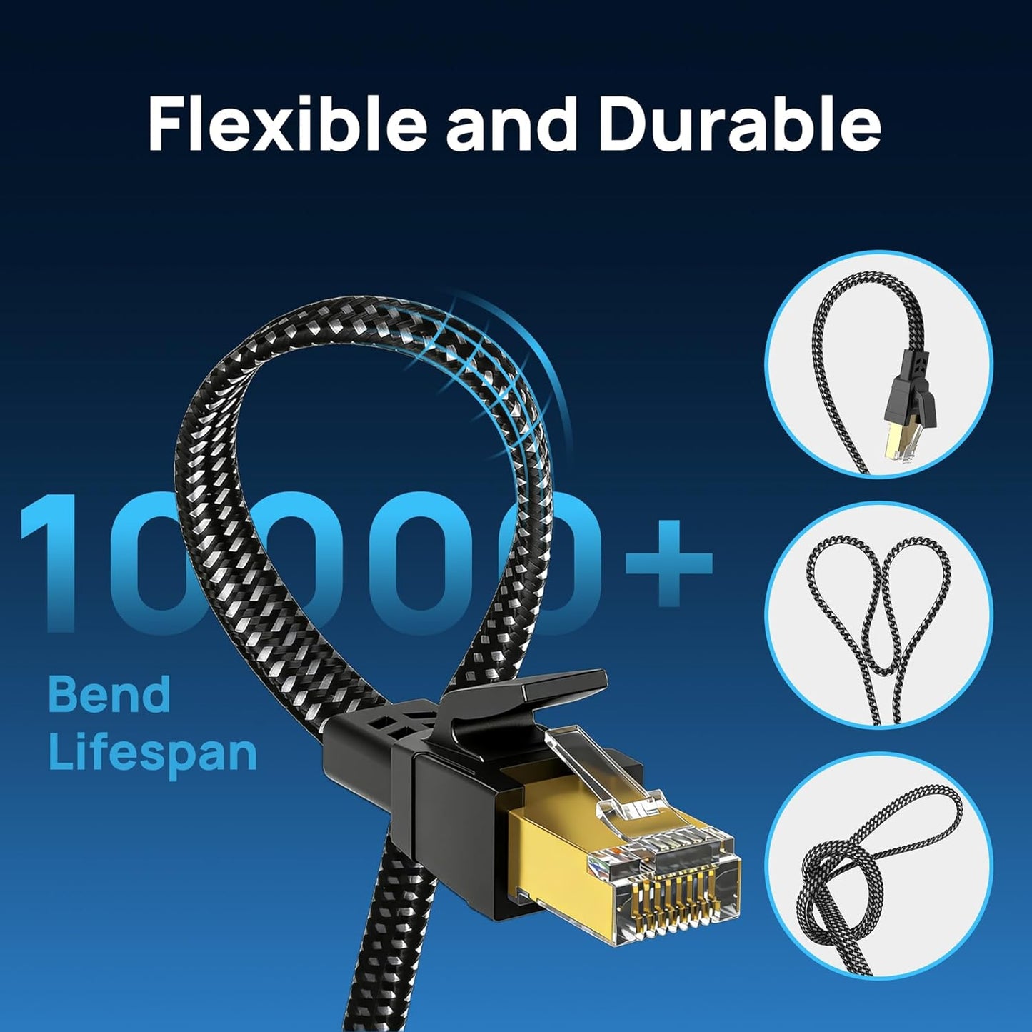Cat 8 Ethernet Cable 15 Ft, 26AWG Nylon Braided High Speed Heavy Duty Cat8 Network LAN Patch Cord, 40Gbps 2000Mhz SFTP RJ45 Flat Cable Shielded in Wall, Indoor&Outdoor for Modem/Router/Gaming/Pc