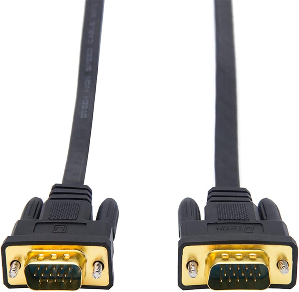 5M Ultra Thin Flat Type Computer Monitor VGA Cable Standard 15 Pin Male to Male Connector SVGA Wire 16 Feet - Black